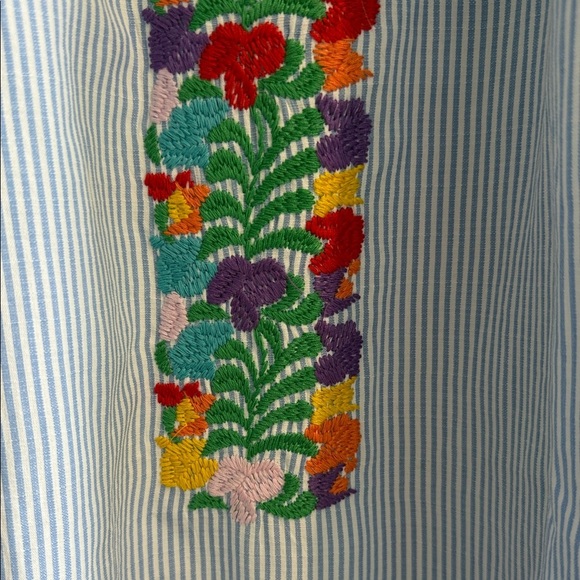 J. Marie Embroidered Pinstripe Sleeveless Dress with Floral Design L - Picture 7 of 15